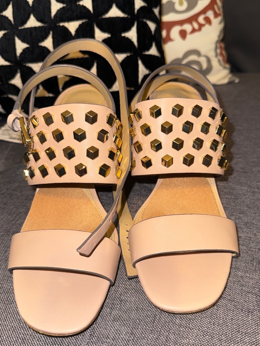 Studded Leather Sandals in Blush Pink